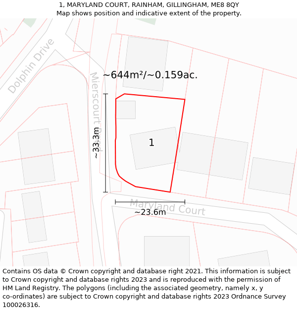 1, MARYLAND COURT, RAINHAM, GILLINGHAM, ME8 8QY: Plot and title map