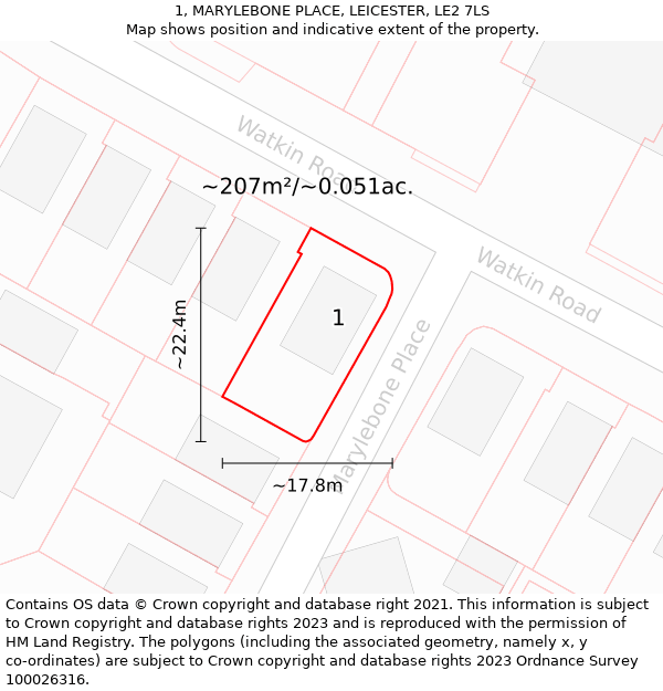 1, MARYLEBONE PLACE, LEICESTER, LE2 7LS: Plot and title map