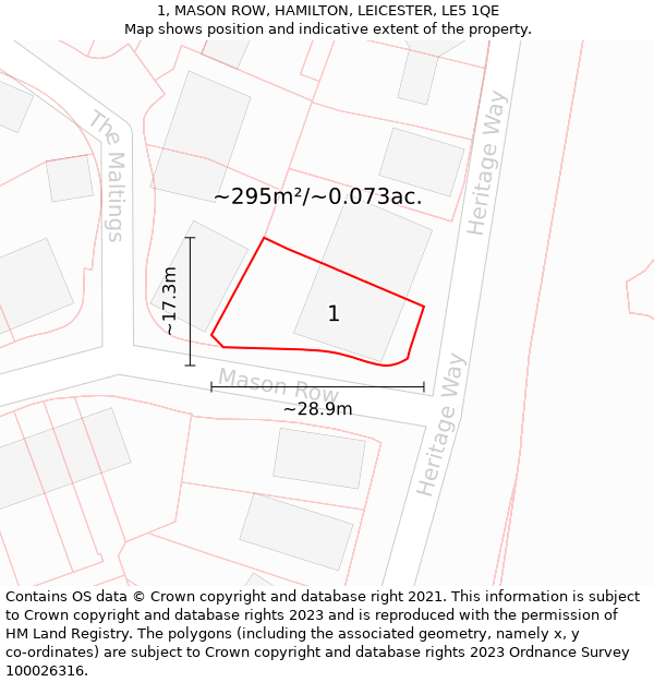 1, MASON ROW, HAMILTON, LEICESTER, LE5 1QE: Plot and title map