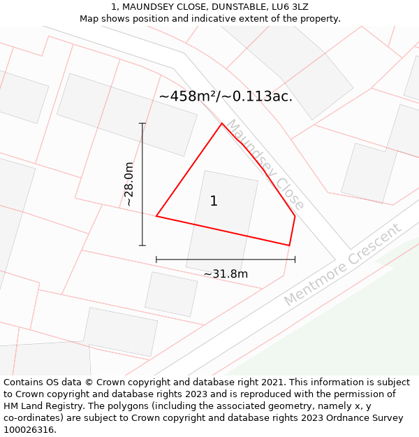 1, MAUNDSEY CLOSE, DUNSTABLE, LU6 3LZ: Plot and title map