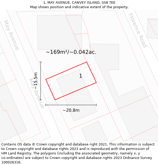 1, MAY AVENUE, CANVEY ISLAND, SS8 7EE: Plot and title map