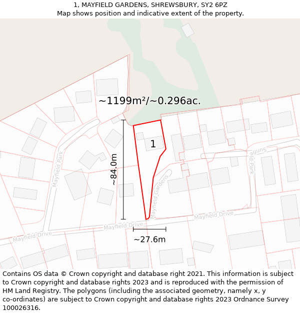 1, MAYFIELD GARDENS, SHREWSBURY, SY2 6PZ: Plot and title map