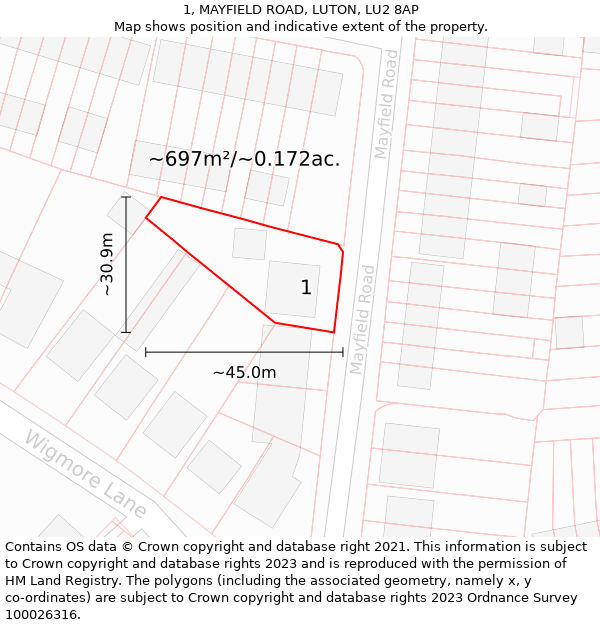 1, MAYFIELD ROAD, LUTON, LU2 8AP: Plot and title map