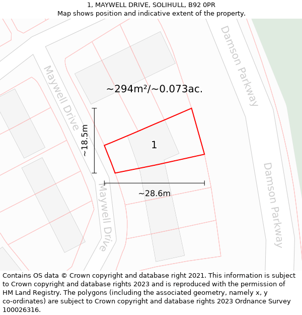 1, MAYWELL DRIVE, SOLIHULL, B92 0PR: Plot and title map