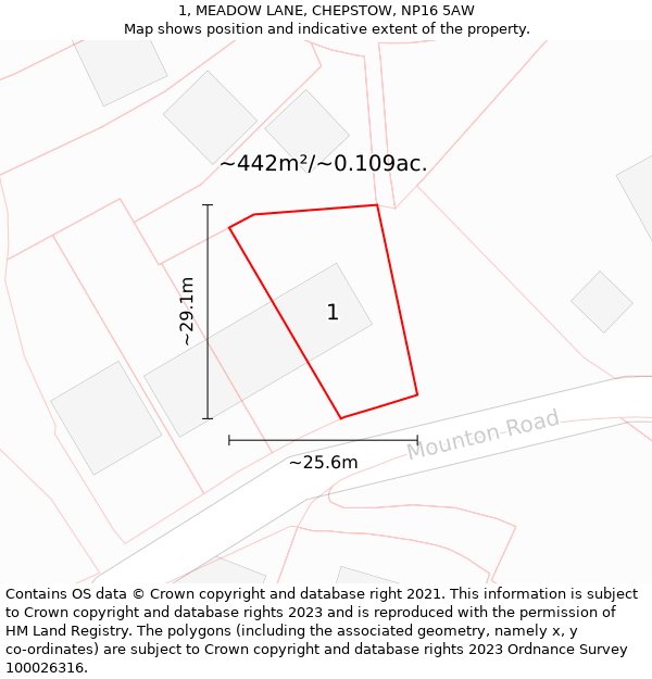 1, MEADOW LANE, CHEPSTOW, NP16 5AW: Plot and title map