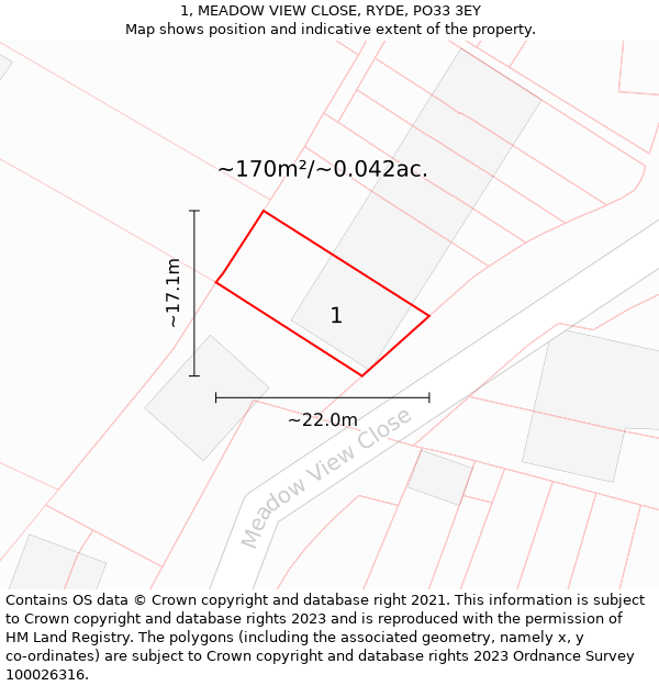 1, MEADOW VIEW CLOSE, RYDE, PO33 3EY: Plot and title map