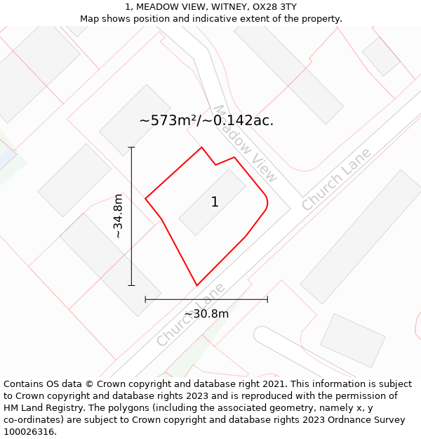 1, MEADOW VIEW, WITNEY, OX28 3TY: Plot and title map