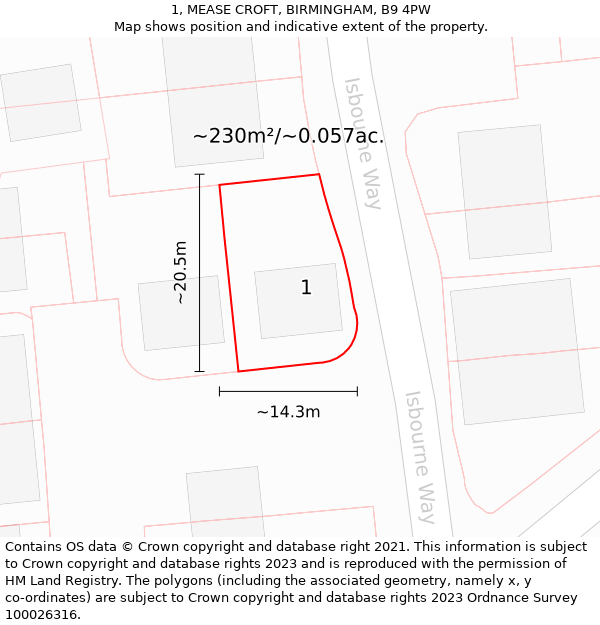 1, MEASE CROFT, BIRMINGHAM, B9 4PW: Plot and title map