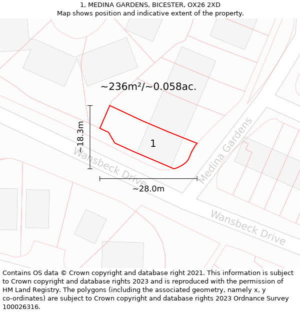 1, MEDINA GARDENS, BICESTER, OX26 2XD: Plot and title map