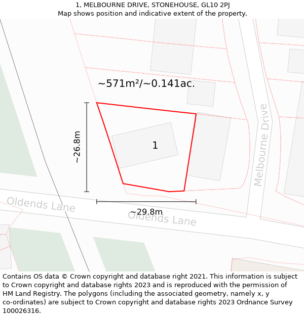 1, MELBOURNE DRIVE, STONEHOUSE, GL10 2PJ: Plot and title map