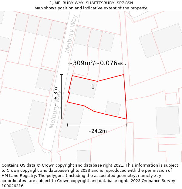 1, MELBURY WAY, SHAFTESBURY, SP7 8SN: Plot and title map