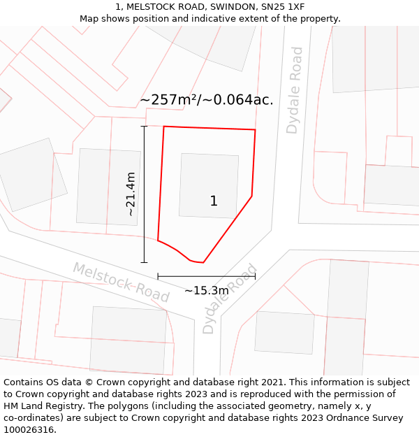 1, MELSTOCK ROAD, SWINDON, SN25 1XF: Plot and title map