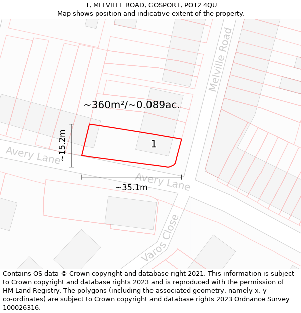 1, MELVILLE ROAD, GOSPORT, PO12 4QU: Plot and title map