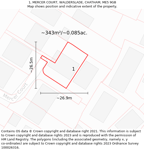 1, MERCER COURT, WALDERSLADE, CHATHAM, ME5 9GB: Plot and title map