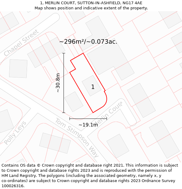 1, MERLIN COURT, SUTTON-IN-ASHFIELD, NG17 4AE: Plot and title map