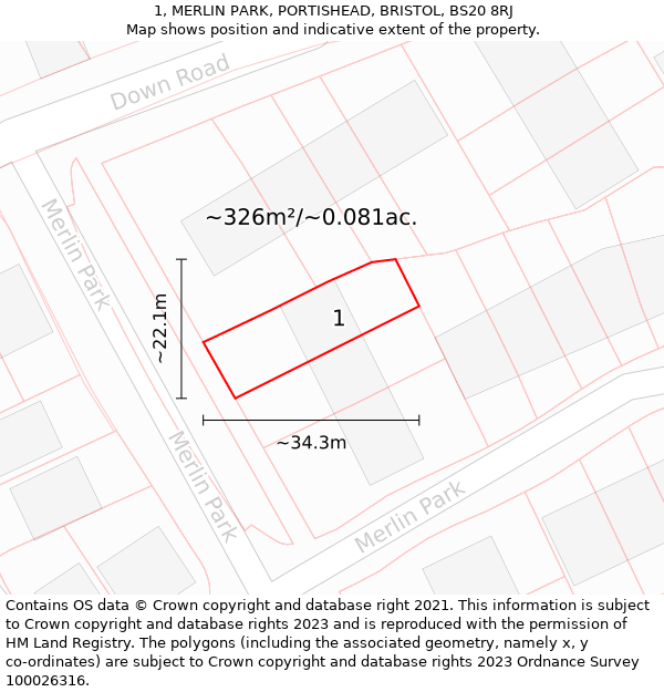 1, MERLIN PARK, PORTISHEAD, BRISTOL, BS20 8RJ: Plot and title map