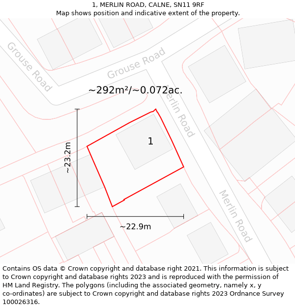 1, MERLIN ROAD, CALNE, SN11 9RF: Plot and title map