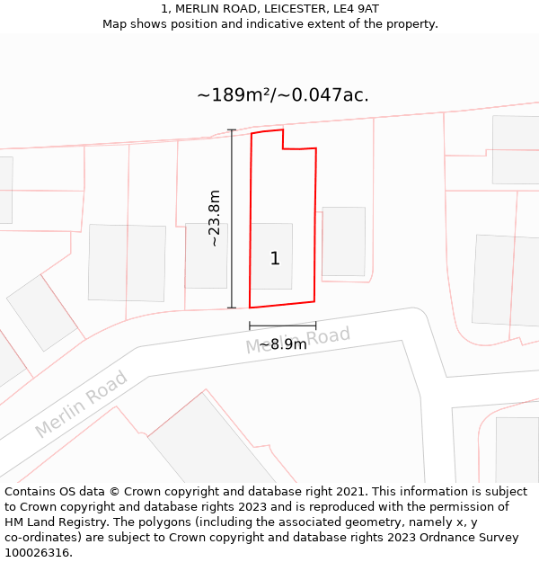 1, MERLIN ROAD, LEICESTER, LE4 9AT: Plot and title map