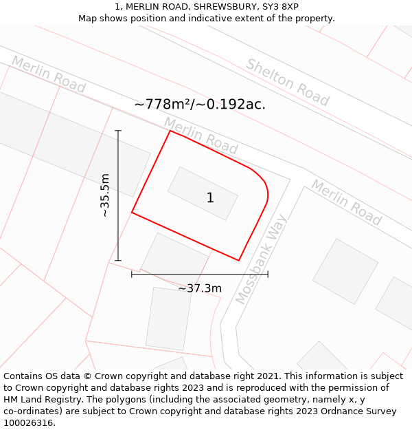 1, MERLIN ROAD, SHREWSBURY, SY3 8XP: Plot and title map