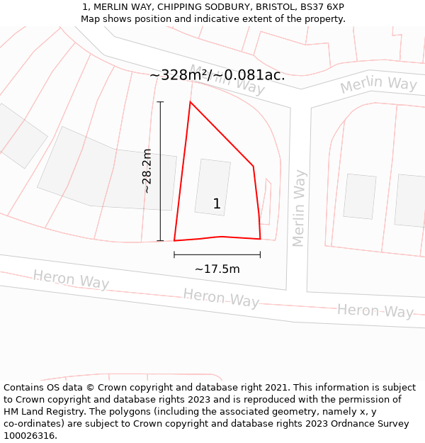 1, MERLIN WAY, CHIPPING SODBURY, BRISTOL, BS37 6XP: Plot and title map