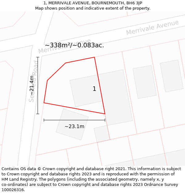 1, MERRIVALE AVENUE, BOURNEMOUTH, BH6 3JP: Plot and title map