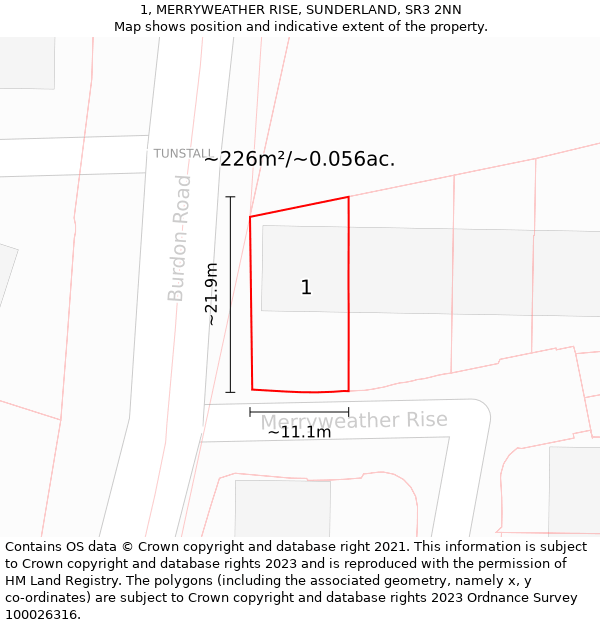 1, MERRYWEATHER RISE, SUNDERLAND, SR3 2NN: Plot and title map