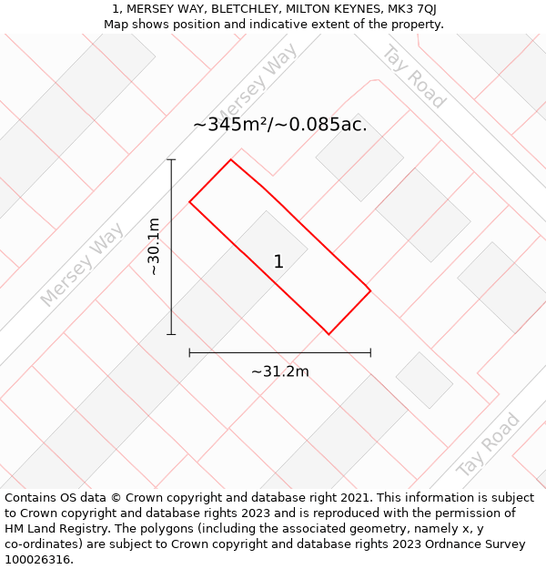 1, MERSEY WAY, BLETCHLEY, MILTON KEYNES, MK3 7QJ: Plot and title map