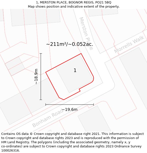 1, MERSTON PLACE, BOGNOR REGIS, PO21 5BQ: Plot and title map