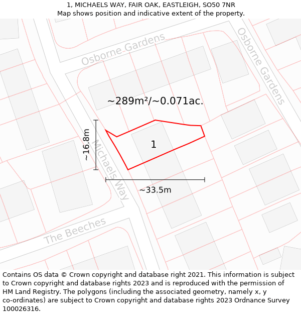 1, MICHAELS WAY, FAIR OAK, EASTLEIGH, SO50 7NR: Plot and title map