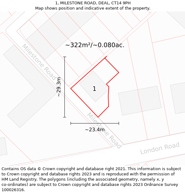 1, MILESTONE ROAD, DEAL, CT14 9PH: Plot and title map