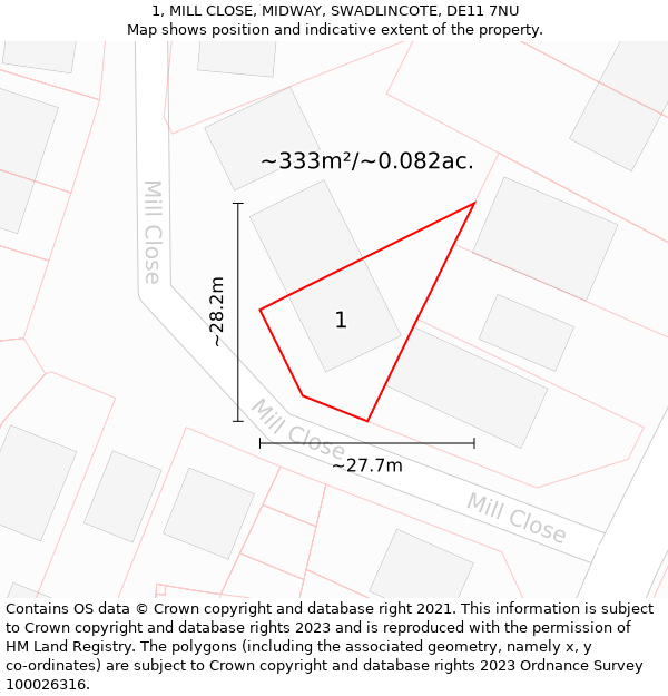 1, MILL CLOSE, MIDWAY, SWADLINCOTE, DE11 7NU: Plot and title map