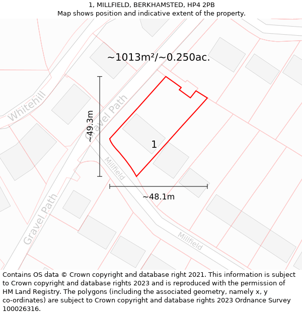 1, MILLFIELD, BERKHAMSTED, HP4 2PB: Plot and title map