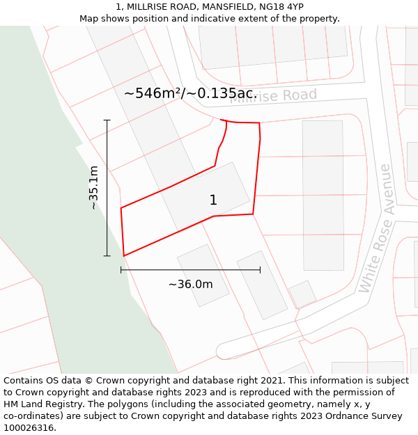 1, MILLRISE ROAD, MANSFIELD, NG18 4YP: Plot and title map