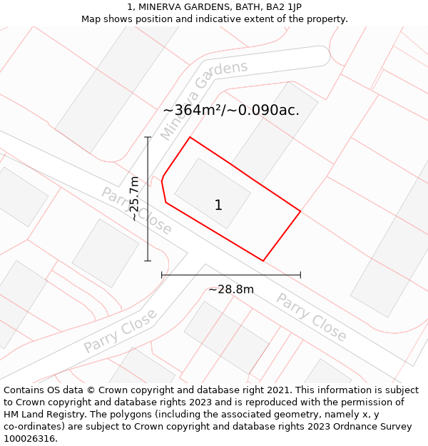 1, MINERVA GARDENS, BATH, BA2 1JP: Plot and title map