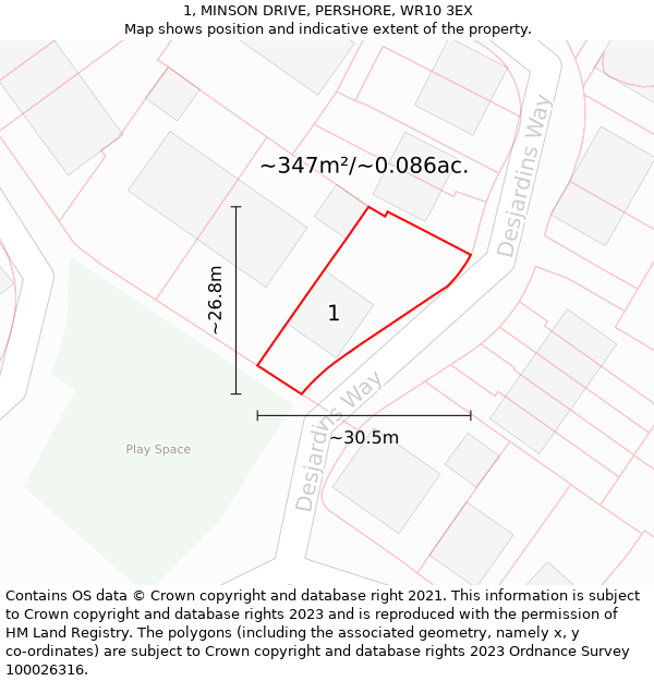 1, MINSON DRIVE, PERSHORE, WR10 3EX: Plot and title map