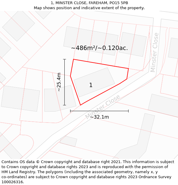 1, MINSTER CLOSE, FAREHAM, PO15 5PB: Plot and title map