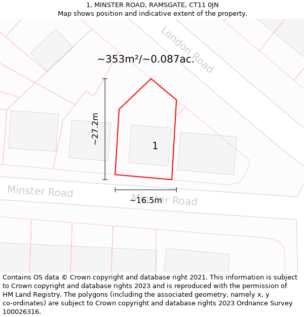 1, MINSTER ROAD, RAMSGATE, CT11 0JN: Plot and title map