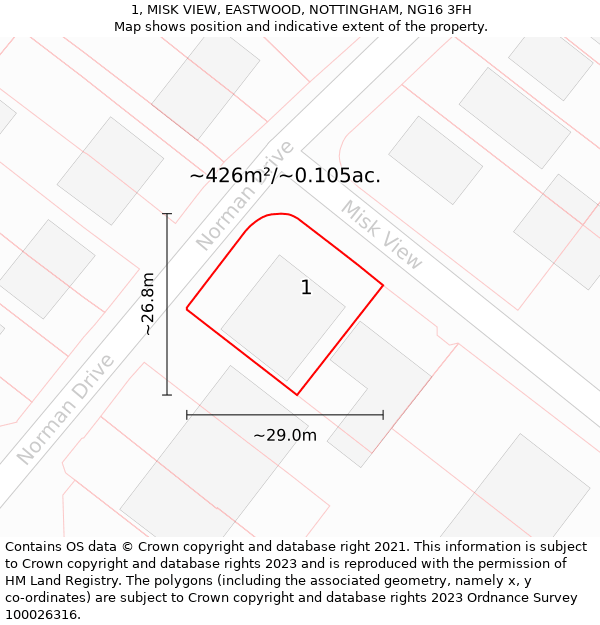 1, MISK VIEW, EASTWOOD, NOTTINGHAM, NG16 3FH: Plot and title map