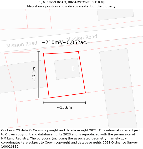 1, MISSION ROAD, BROADSTONE, BH18 8JJ: Plot and title map