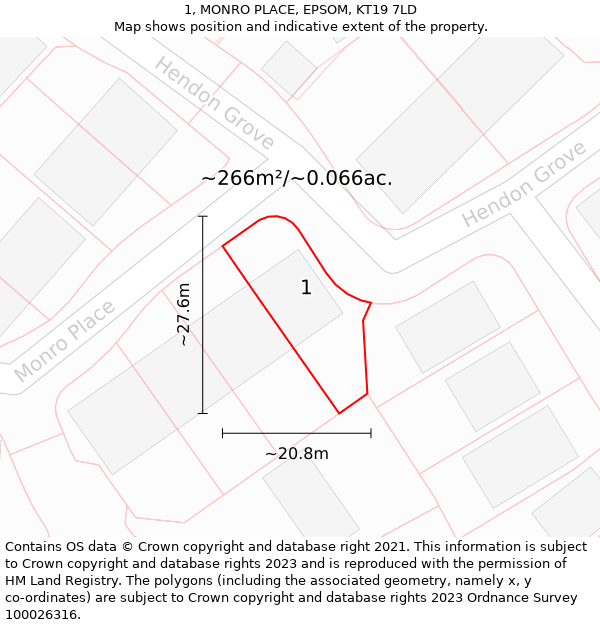 1, MONRO PLACE, EPSOM, KT19 7LD: Plot and title map