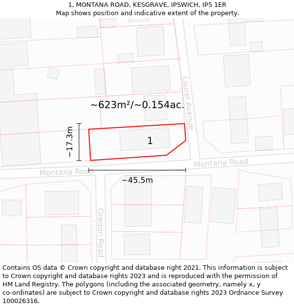 1, MONTANA ROAD, KESGRAVE, IPSWICH, IP5 1ER: Plot and title map