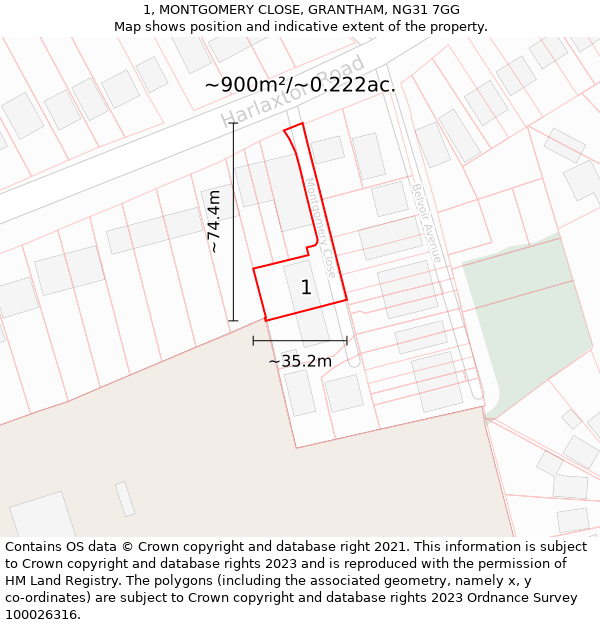 1, MONTGOMERY CLOSE, GRANTHAM, NG31 7GG: Plot and title map