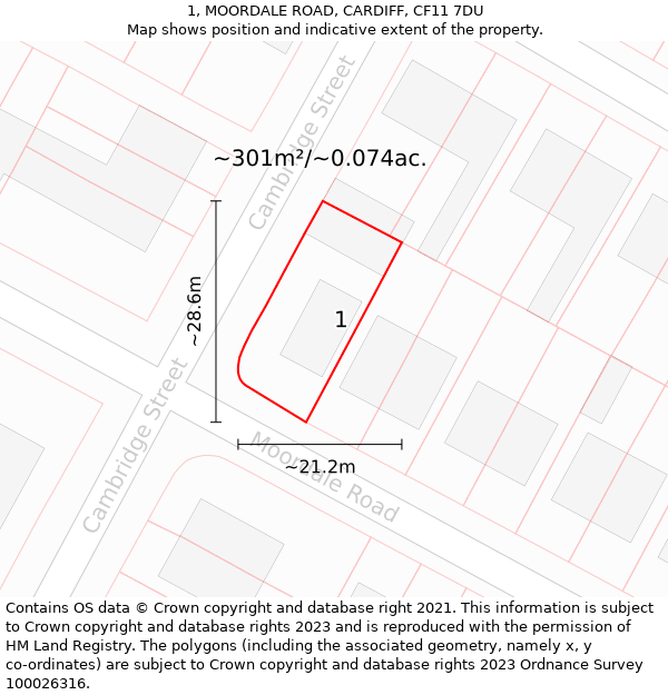 1, MOORDALE ROAD, CARDIFF, CF11 7DU: Plot and title map