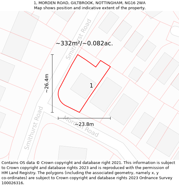 1, MORDEN ROAD, GILTBROOK, NOTTINGHAM, NG16 2WA: Plot and title map