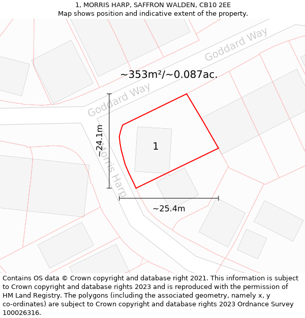 1, MORRIS HARP, SAFFRON WALDEN, CB10 2EE: Plot and title map