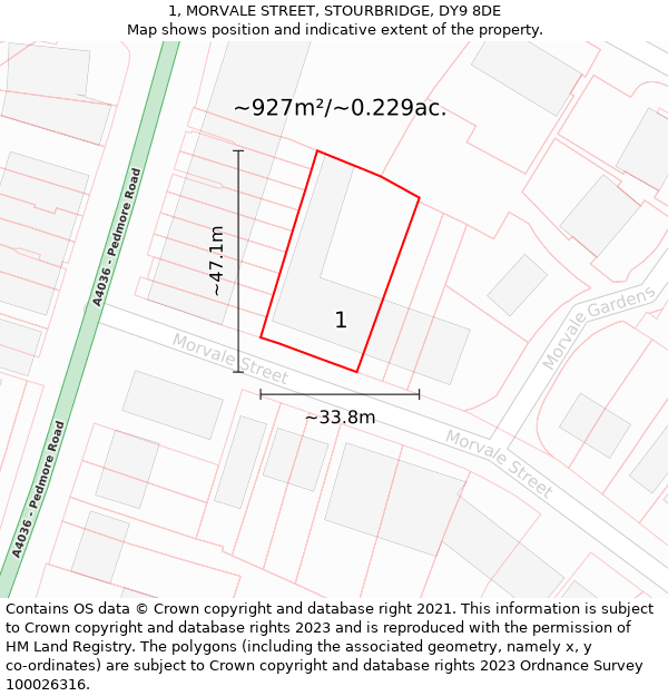 1, MORVALE STREET, STOURBRIDGE, DY9 8DE: Plot and title map