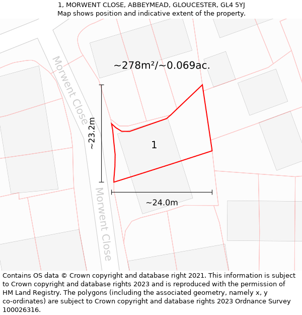 1, MORWENT CLOSE, ABBEYMEAD, GLOUCESTER, GL4 5YJ: Plot and title map