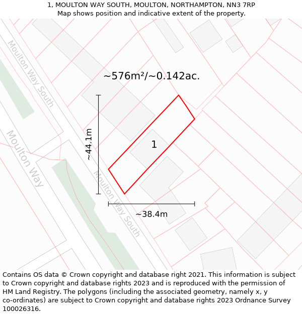 1, MOULTON WAY SOUTH, MOULTON, NORTHAMPTON, NN3 7RP: Plot and title map