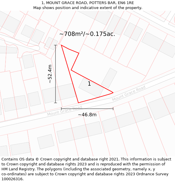 1, MOUNT GRACE ROAD, POTTERS BAR, EN6 1RE: Plot and title map