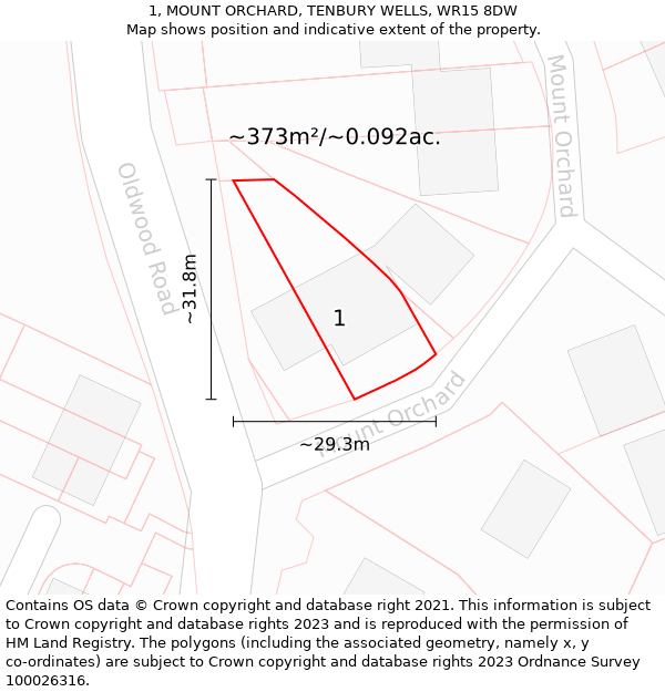 1, MOUNT ORCHARD, TENBURY WELLS, WR15 8DW: Plot and title map